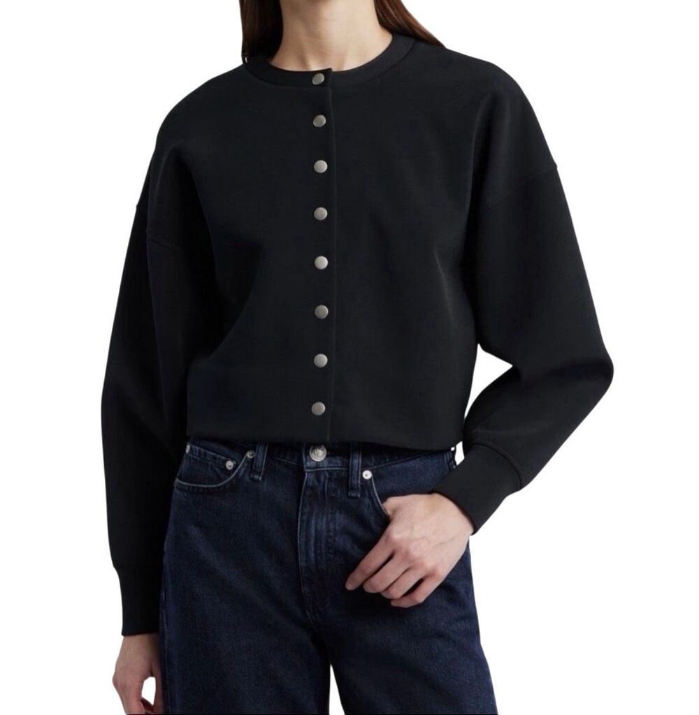 Rag & Bone $398 Abby Scuba Knit Cardigan Jacket Crewneck Snap black XS NEW
